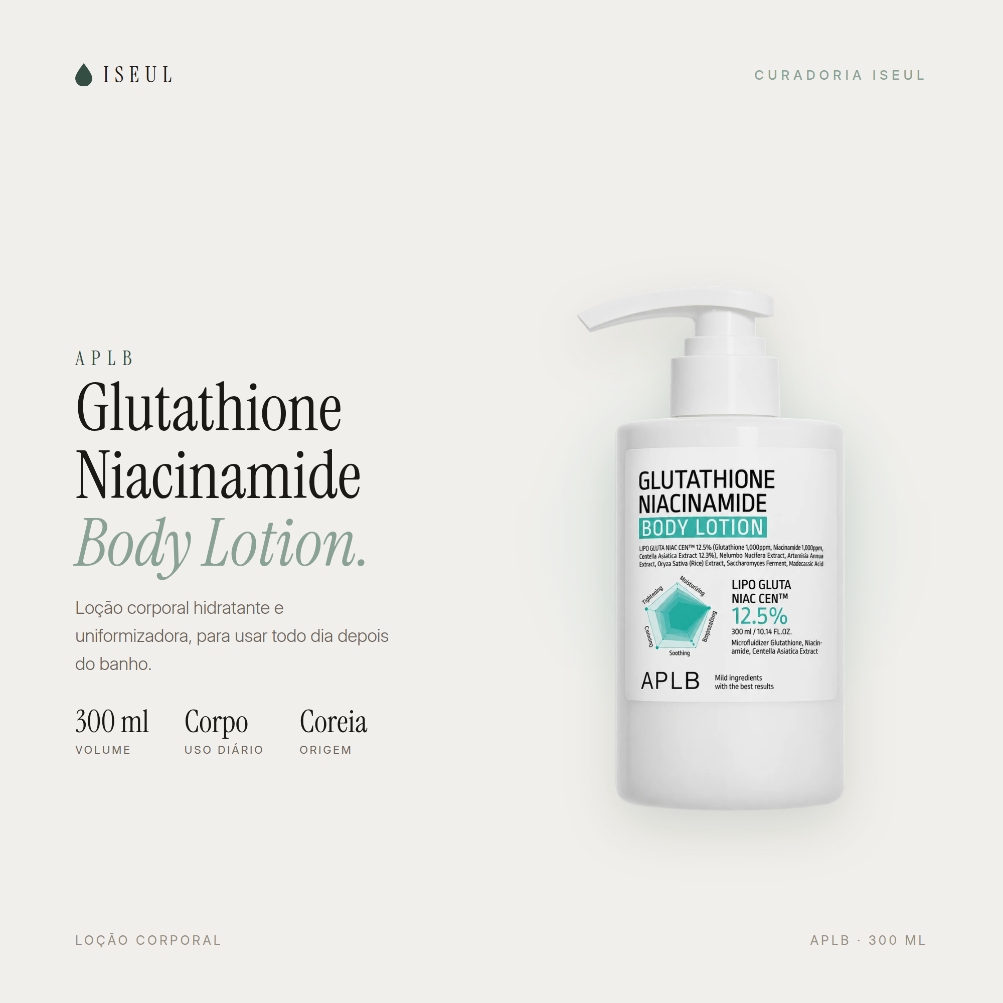 APLB Glutathione Niacinamide · Loção Corporal · 300 ml