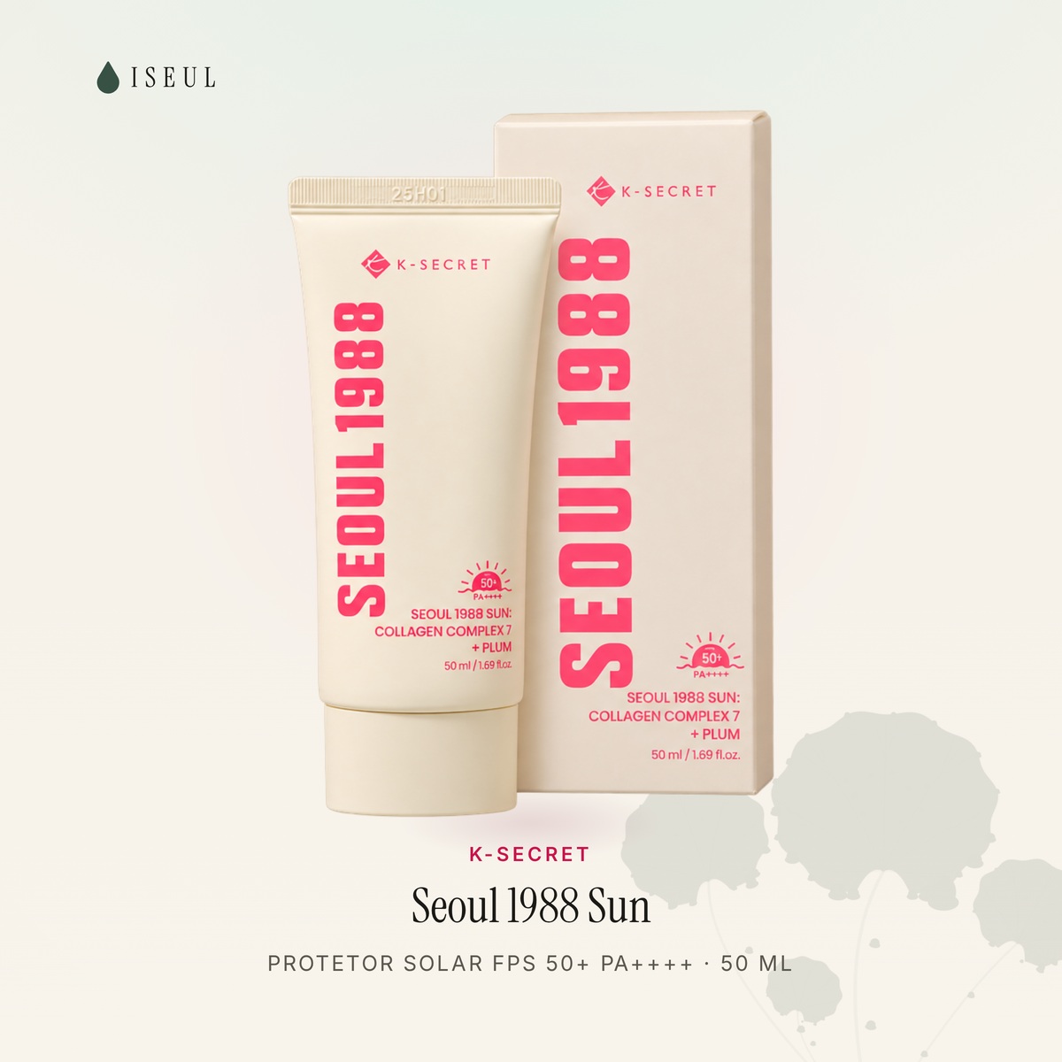 K-SECRET Seoul 1988 Sun · Protetor Solar FPS 50+ PA++++ com Colágeno e Ameixa · 50 ml