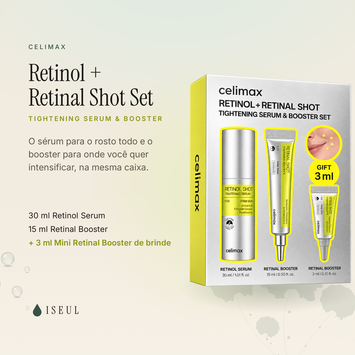 celimax Retinol + Retinal Shot Tightening Serum & Booster Set · 30 ml + 15 ml + 3 ml de brinde