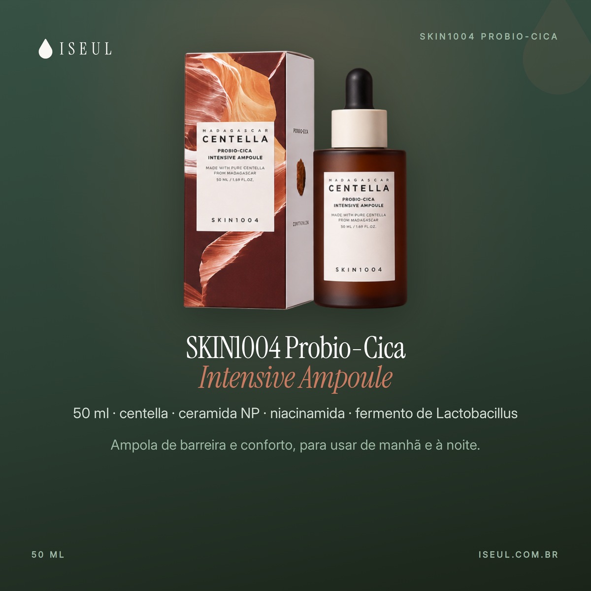 SKIN1004 Madagascar Centella Probio-Cica Intensive Ampoule · Ampola de Centella com Ceramida NP · 50 ml