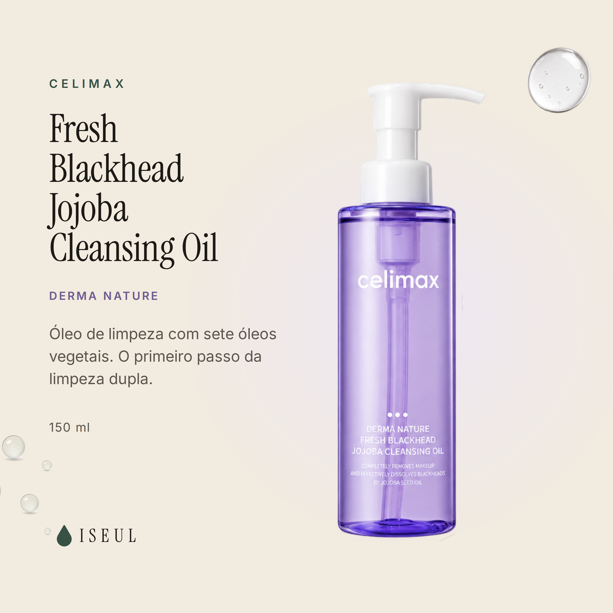 celimax Derma Nature Fresh Blackhead Jojoba Cleansing Oil · Óleo de Limpeza · 150 ml